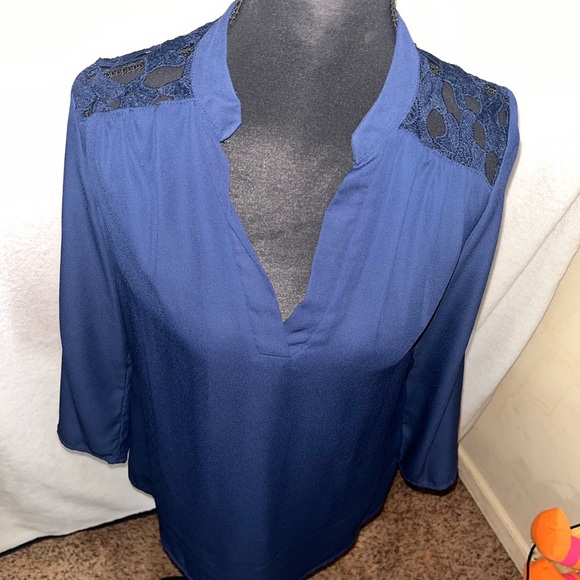Rue21 Navy Blouse with  Crochet Lace Accents - Picture 5 of 9